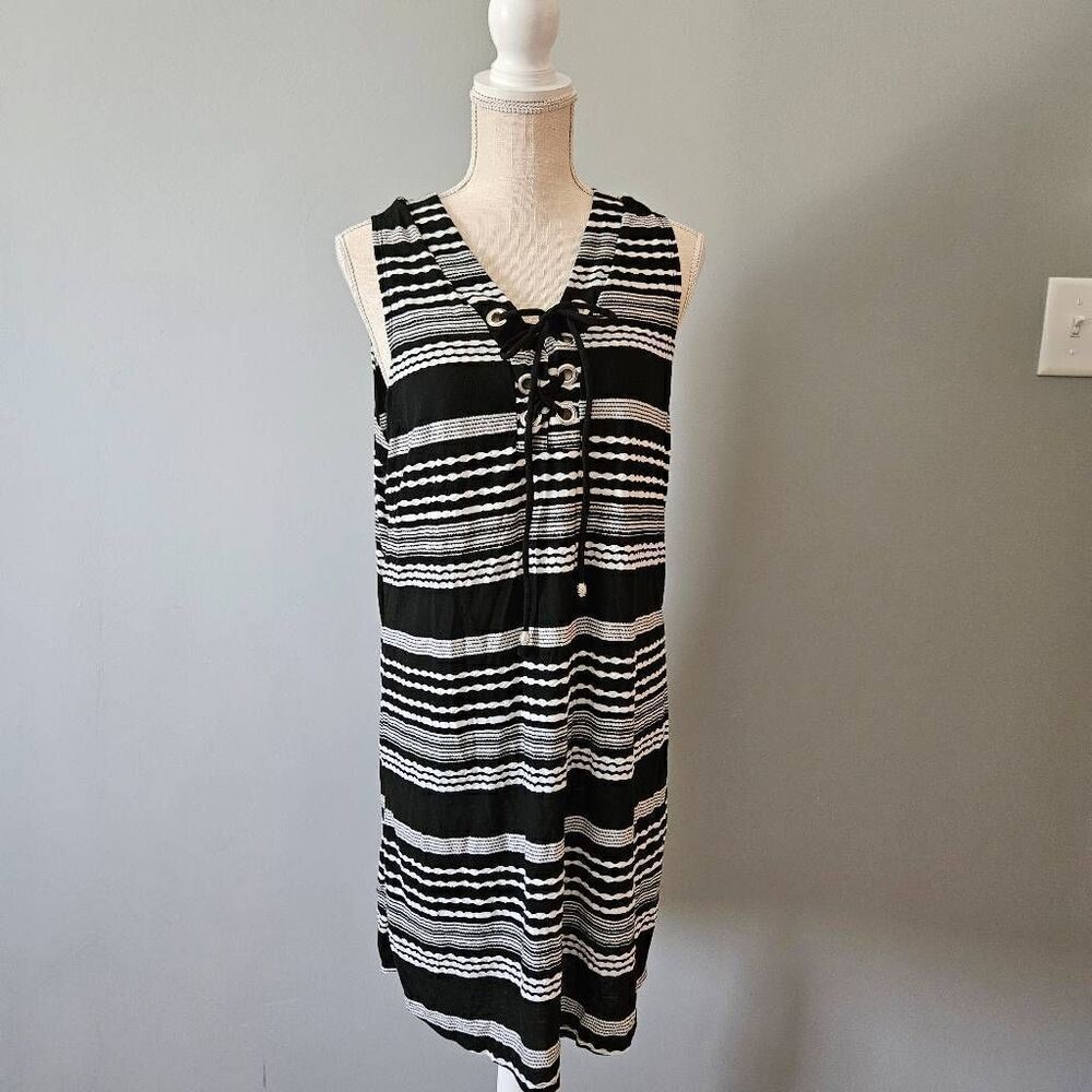 Dotti Black and White Ibiza Stripe Swim Coverup Tunic Dress Size Medium NWOT